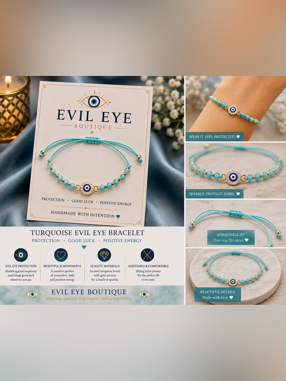 🧿Turquoise Beaded Evil Eye Bracelet🧿